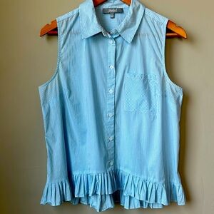 MARLED blue and white vertical stripped sleeveless button-down top size L